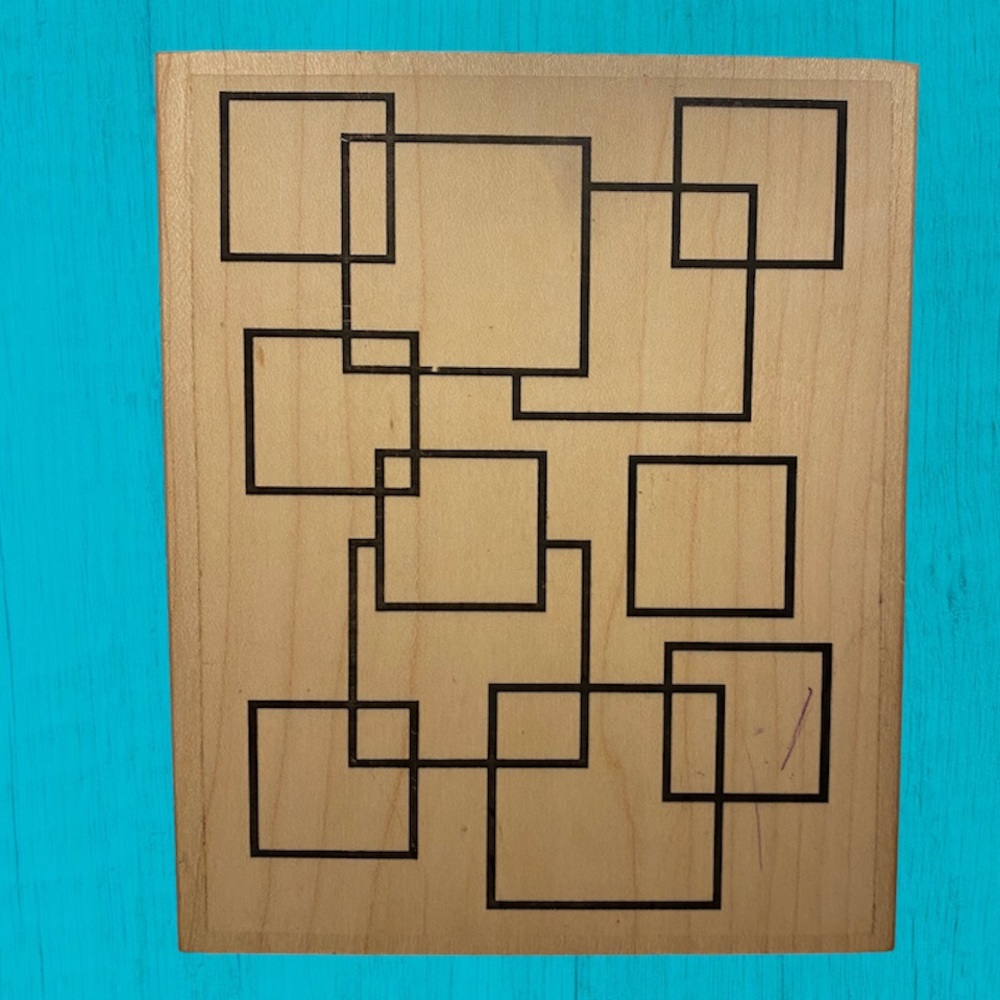 Interlocked Squares Background Wood Mounted Rubber Stamp by Luni